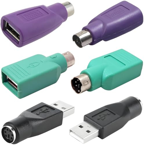 ZHUROUPU Pack de 2 adaptadores PS2 a USB de Repuesto para ratón y Teclado (Macho a Hembra), Pack de 2 convertidores PS2 Hembra a USB Macho sin Cable (Verde, Morado, Negro)