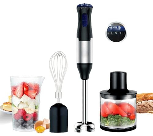 YUYTE Nedsänkt Stavmixer, 4 i 1 Matberedare med 20 Hastigheter Stavmixer i Rostfritt Stål, med Boost-knapp för Proteinshakes, Soppor, Såser, Smoothies (EU-kontakt 220V)