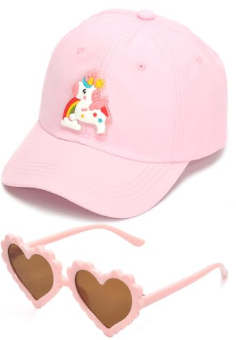 Unicorno Berretto da Baseball, Cappello da Baseball con Occhiali da Sole per Bambini, Regolabile Cappello da Baseball Cappellini da Baseball per Bambini Protezione Solare-Rosa
