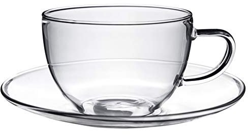 Argon Tableware Clear Glass Cappuccino Cup & Saucer Set - 260ml Dishwasher Safe Tea & Coffee Mug, Perfect for Coffee, Cappuccinos, Lattes & Hot Beverages