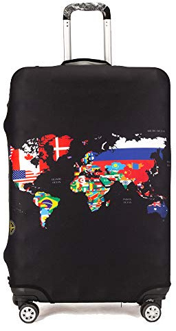 Maddy's Home Housse de Valise élastique avec Fermeture éclair pour Valise de 53 à 32 cm, Carte du Monde, L (Fit 26-28 Suitcase), Moderne