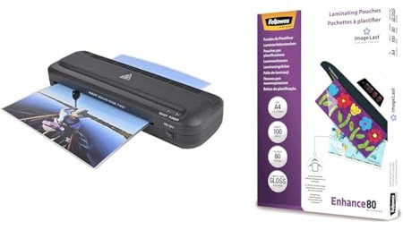 Pavo 8038718 Premium Florida Laminiergerät für Inklusiv 5-teiligem Laminierfolienset - TÜV/GS Zertifiziert, A4 & Fellowes 5306114 ImageLast Laminierfolien (80 Mikron, DIN A4, 100 Stück) transparent