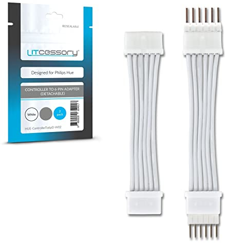 Litcessory Controller auf 6-Pol Adapter für Philips Hue Lightstrip Plus (Abnehmbare Version, Weiß - MIKRO 6-POLIG V4 / Solo Lightstrip)