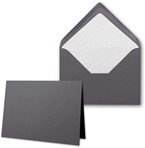 50 x Kartenpaket mit gefütterten Brief-Umschlägen - gerippt - DIN B6 - Granit-Grau - 12 x 17 cm - Nassklebung - NEUSER PAPIER