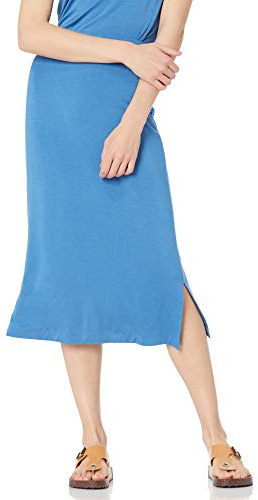 Amazon Essentials Women's Pull-On Knit Midi Skirt with Elastic Waist, Slits, Blue, XX-Large