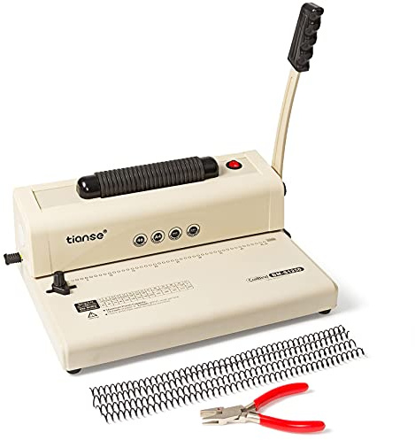 TIANSE Binding Machine - Electric Coil Inserter for Professional Binding, 12-Sheet Punch, for Letter/A4/A5 & Plastic/Metal Coils, with 100 Coil Spines & Pliers for Home, Office, School, DIY