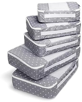TravelWise Equipaje, puntos blancos, 1 pequeño, 2 mediano, 2 grandes, cubos de embalaje