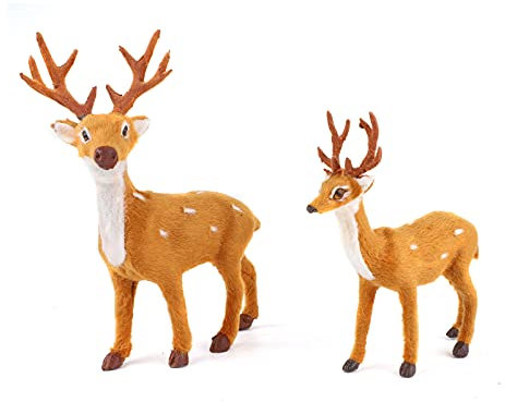 TSLBW Christmas Reindeer Figures 2 Pcs Art Animal Ornament Miniature Forest Animals Figures Standing Deer Elk Decoration