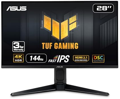 ASUS TUF Gaming Monitor para juegos 4K 144HZ DSC HDMI 2.1 de 28 pulgadas VG28UQL1A UHD 3840 x 2160, IPS rápido, 1 ms, sincronización de desenfoque de movimiento extremo bajo, compatible con G SYNC,