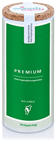 Wunschkapsel GELENKE Premium Nahrungsergänzung | für Bewegungsapparat und Knorpel | mit Glucosamin, Hyaluronsäure, ASU, Heilkräuter-Extrakten | XL-Reichweite mit 290 Kapseln | deutsche Manufaktur