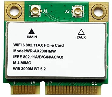 N+B AX200HMW AX200 Wi-Fi-kort, nätverk trådlöst Wi-Fi 6 trådlös kortmodul MINI PCIE 802.11ax 160Mhz BT 5.2 Bluetooth nätverkskort adapter kompatibel med Win10