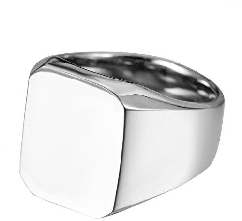 JewelryWe Anillo de hombre motero de acero inoxidable, anillo de sello cuadrado personalizado pulido brillante con banda de anillo grabado para hombres, plata/oro/negro, talla 52 hasta 78, Acero