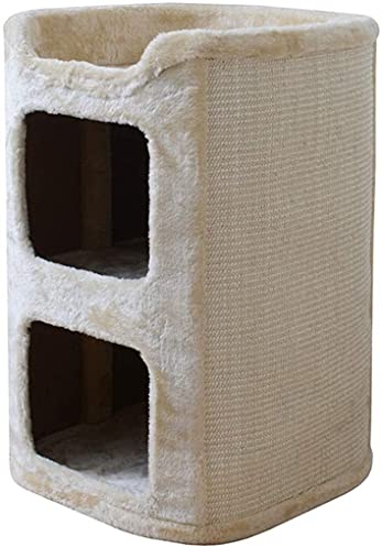 BAMBW Condo pour Chat à 2 Niveaux, Arbre à Chaton à Tour de tonneau à Double Trou avec Planche à gratter, 24,0 Pouces