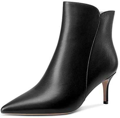 Aachcol Donna Stivaletti Chiusa a Punta Slip-on Spillo Medio Tacco Heel Matte Cerniera Nero 6 CM 35 EU