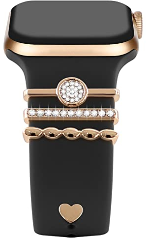 Dekorative Metallringe Schlaufen Kompatibel mit Apple Watch Silikonband Schmuckbefestigung Ersatzschlaufen Ring Charms für iWatch Serie 10/9/8/7/6/5/4/3/2/se Damenarmband Diamant Charms Zubehör