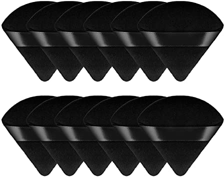 WLLHYF Triangle Powder Puff, Face Cosmetic Velour Soft Makeup Sponges for Contouring, Under Eyes and Corners - Wet Dry Foundation Application, Beauty Tools (Black, 12pcs)