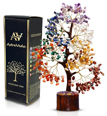 AstraVeda 7 Chakra Crystal Tree of Life, Natural Gemstone Feng Shui Decor | Multicolour handmade Tree of Life with seven natural gemstones, 300 crystal chips, for Feng Shui and Vastu inspired decor