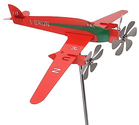 Molino de Viento Decorativo 3D, Metal Rojo, Diseño de Avión, Resistente al Óxido, para Decoración de Jardín y Garaje