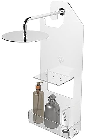 Agplex Porta Shampoo Doccia da Appendere al Soffione in Vetro Acrilico, Porta Sapone per Doccia e Bagnoschiuma Senza Foratura, Mensola Porta Oggetti Bagno - Made in Italy
