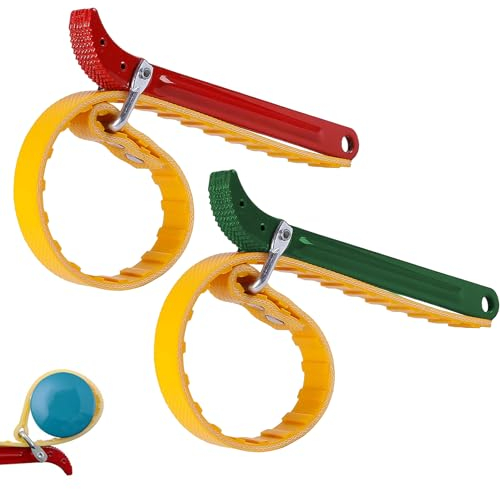 HOMURY 2 Stück Ölfilter Bandschlüssel: 8 Zoll Multifunktionale Ölfilterschlüssel 60-110mm, Ölfilter Bandschlüssel für Flaschenöffner, Rohren Einstellbar Entfernung Handwerkzeug(Gelb + Grün)