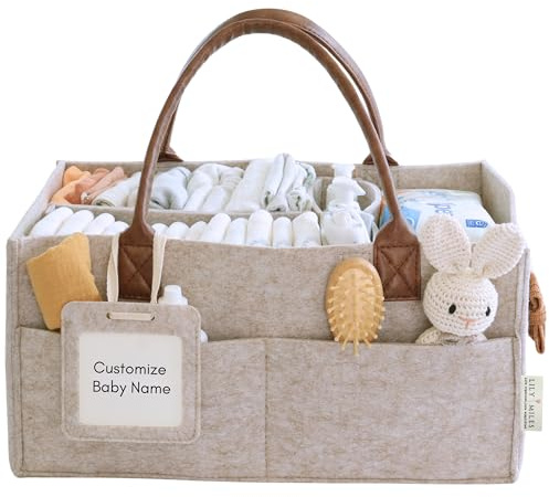 Lily Miles Baby Diaper Caddy Organizer, Nursery Storage Basket for Newborn Essentials, Neutral Gift for Baby Shower, Registry Must-Have, Car Organizer for Diapers and Wipes - Sand, Large