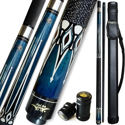 TaiBA 2-Piece Pool Stick With 1x1 Case,13mm Tip, 58, Hardwood Canadian Maple Professional Billiard Pool Cue Stick 19-20 Oz (Selectable)-Blue, Black, Red, Gray, Green, Brown