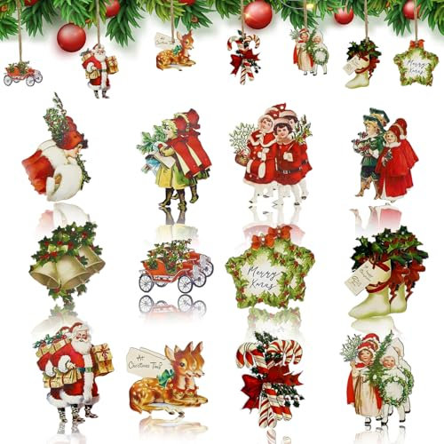 Victorian Wooden Christmas Ornaments - Retro Tree Hanging Decorations for Holiday Party