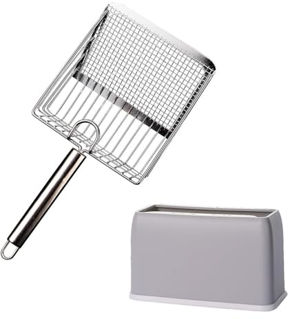 DUSTNIX Cat Litter Scoop, Metal Scooper, Deep Shovel, Ergonomic Handle, Kitten Poop Sifting, Durable, Heavy Duty Speed Sifter, for Litter Box （Silvery-Gray）