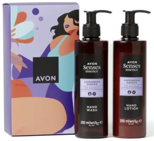 Avon Senses Essence Duo Lavender and Ginger Hand Care Set - Wash 250 ml, Lotion 250 ml Gift Boxed & Sealed