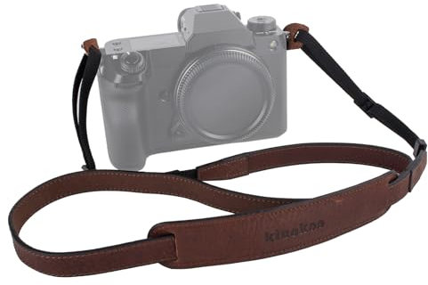 MUZIRI KIINOKOO - Correa de piel auténtica para cámara con cinturón de nailon, correa ajustable para el hombro y el cuello, viene con anillos triangulares para la mayoría de cámaras digitales,