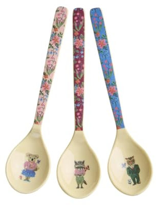 ReWu Rice Teelöffel 3er-Set - Nathalie Lété Print - Geschirr Melamingeschirr Kindergeschirr Kinder Camping BBQ Picknick Bruchsicher BPA-frei Wiederverwendbar Plastikgeschirr