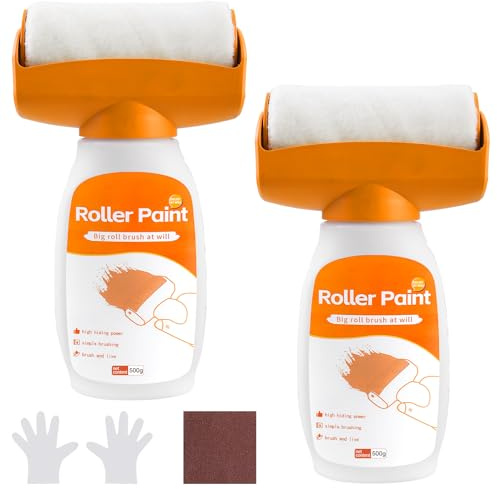 Lot de 2 rouleaux de réparation murale 2 en 1 - Peinture murale - Blanc - 500 g - Brosse à rouleau avec pâte de réparation murale - Peinture murale - Petit rouleau pour chambre à coucher, salon
