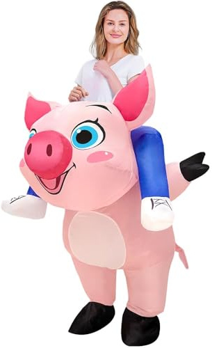 JASHKE Costume Cochon Chevaucher Gonflable Deguisement Cochon Gonflables | Costume Gonflable de Cochon pour Adulte Chevauche un Cochon Rose Deguisement Gonflable Rigolos Halloween Noël Carnaval