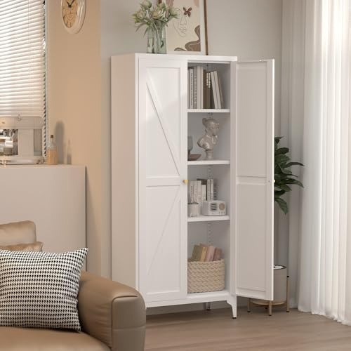 STEELIST Metal Storage Cupboard, 165cm Tall Cabinet with Adjustable Shelves, Free Standing Storage Filing Cabinets, Office Cupboard with Doors, Ideal for Bathroom, Kitchen, Home