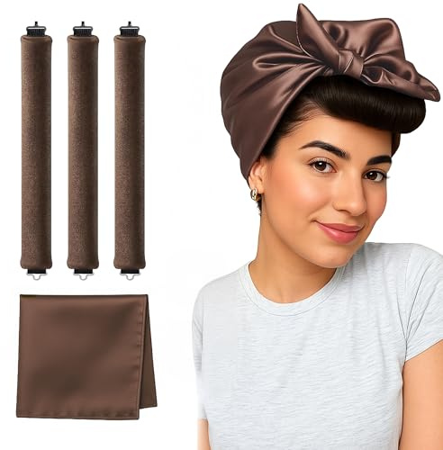 VISOFO - Set di 3 bigodini per capelli senza calore, per dormire in schiuma, in velluto satinato, lunghi, corti, non si asciugano al calore, sottili e spessi, set di strumenti morbidi (marrone)