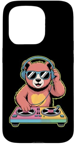 DJ Animal Ours Tourne Disque Mélodie Coque pour iPhone 15 Pro