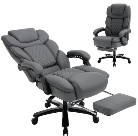 Centilab Ergonomischer Bürostuhl 200KG mit Fußstütze für Rückenschmerzen,PU Leader Chefsessel mit Hoher Rückenlehne und Verdickte Polsterung für Homeoffice und Büro