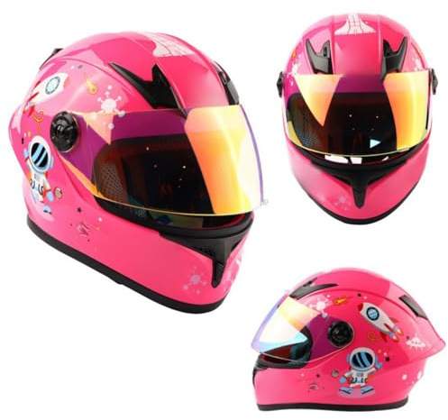 Casco De Ciclomotor para Niños Y Niñas De 3 A 10 Años, Homologado Según La Norma ECE 22.06, Casco Integral De Motocross para Niños con Visera Solar H,L/(51~52cm)