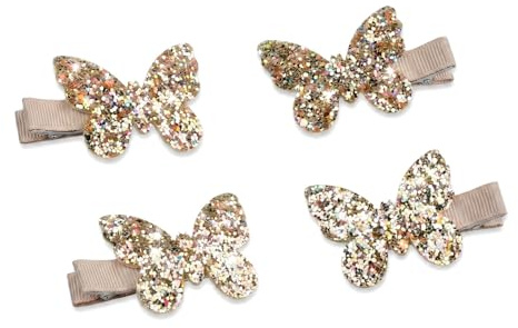 4 PCS Gold Butterfly Hair Clips for Girls, Sparkly Glitter Bows Barrettes for Kids Women Daily Wear Wedding Party