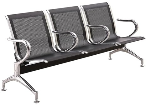 3-sits receptionsbänk med armstöd – stolar för väntrum i stål för kontor, sjukhus, flygplats och bank – gästsittplatser, 175 x 65 x 78 cm