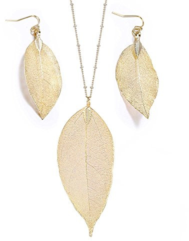 BOUTIQUELOVIN Gold Leaf Necklace Earrings Set for Women Long Tassel & Feather Boho Necklaces Large Costume Accessory aspen leaf jewelry