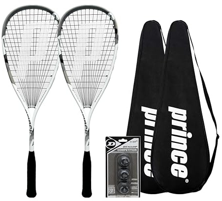 2 x Prince Pro Sovereign 650 Squash Rackets + 3 Squash Balls + Bag