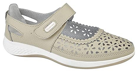 Boulevard Womens/Ladies Wide Fitting Window Back Punched Bar Shoes (6 UK) (Stone)