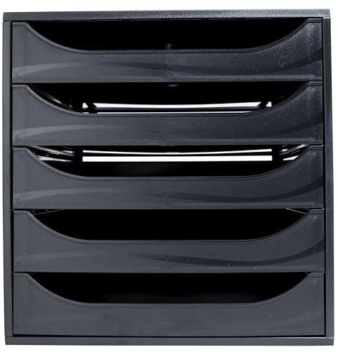 Exacompta 229014D Ablagebox EcoBlack mit 5 Schubladen für DIN A4+ Dokumente. Ecobox mit hoher Kapazität für mehr Platz auf dem Schreibtisch Big Box Schwarz