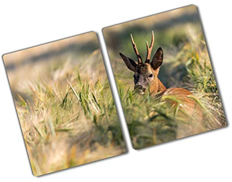 Tulup Schneidebrett Abdeckung Spritzschutz Braun 2x40x52 cm Gehärtetes Glas Herdabdeckplatte Kochplattenabdeckung - Hirsch Feld