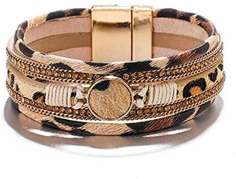 MEIBAOGE Braccialetti avvolgenti leopardati per Donna Bracciale Rigido Multistrato con Stampa Ghepardo Largo Come L'Immagine Mostra 195 cm/768 Pollici