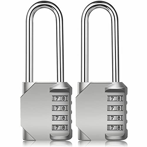 BeskooHome Cadenas à anse longue, cadenas à combinaison à 4 chiffres, réinitialisable, résistant aux intempéries pour l'école, le casier de gym, le portail, le stockage des moraillons (lot de 2)
