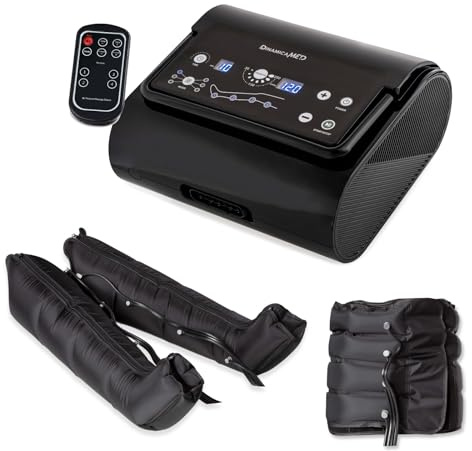 Dinamicamed ® Premium 4.0 Pressoterapia Linfodrenaggio Professionale Digitale Compact, Pressoterapia per Casa con 6 Programmi, Massaggio Linfodrenante a 4 Camere con Gambali XL e Fascia Addome