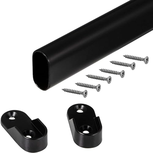 Gedotec Schrankstange Kleiderstange | OVAL | Schrankrohr Länge: 1500 mm | 30 x 15 mm Stahl schwarz | 1 Set mit 2 Stk. Seitenwand-Schrankrohrlager für Wandmontage | platzsparendes Kleiderstangensystem