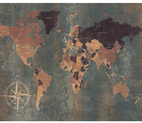 decomonkey Premium Fototapete Weltkarte 400x280 cm XXL Tapete Wandbild Bild Fototapeten Tapeten Wandtapete Vintage Retro Kontinent Landkarte